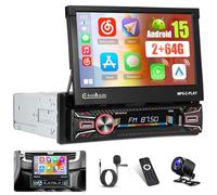 [4Core+64G] Hikity FM RDS Radio Autoradio 1 Din Android Wireless Carplay con Schermo Manuale Flip Out 7 pollici Radio con Android Auto Navi GPS WiFi Bluetooth Retromarcia Mic