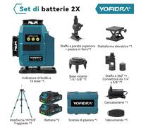 4D Livella Laser Verde 360° 16 Line con Batteria + Treppiede Per Makita batteria