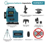 4D Livella Laser Verde 360° 16 Line con Batteria + Treppiede Per Makita batteria