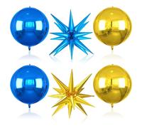 4D Palloncini Decorazione, 6 Pezzi Decorativi Palloncini Esplosiva, 22 Pollici Rotondo Alluminio Balloon e Stelle Ballon, 4D Rotondo Palloncini, per Compleanno Festa Baby Shower (A)