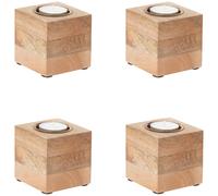 4er Set Lanterna Decorazione Accessori per la Casa Marrone Legno di Mango 7,5cm