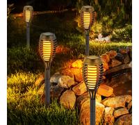 4er Set LED Solare Esterno Luci Effetto Fuoco Giardino Faretto Fiaccola Plug-In