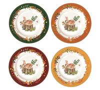 4er Set Piatto Torta Foresta Dream Con Cervo D.19cm di Porcellana IN GB