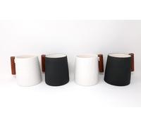 4er Set Tazza Negra per 320ml Nero + Bianco Con Manico Palissandro Tealogic