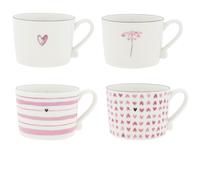 4er Set Tazze, Tazza Bianco Rosa 300ml Ceramica BASTION COLLECTIONS