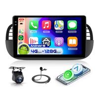 4G&128G 9" Autoradio per FIAT 500 2007-2015 con Carplay Android Auto Wireless Android 15,Bluetooth RDS/FM Radio,Wi-Fi GPS Navi,Telecamera posteriore AHD