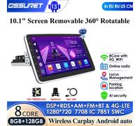 8 + 128G 10.1 ''360 Girevole 1 Din AutoRadio GPS per Auto Universale Lettore Multimediale Stereo P1L 4Core