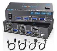 4K@144Hz HDMI Displayport KVM Switch 2 PC 2 Monitor, Camgeet USB 3.0 KVM Switch Doppio Monitor DP 1.4 HDMI 2.1 per 2 Computer che Condividono 4 porte USB 3.0 e due Monitor, con Controller Cablato
