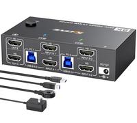 4K@144Hz HDMI Switch KVM 2 PC 2 Monitor 8K@60Hz, MLEEDA USB 3.0 Dual Monitor KVM Switch 2 PC Condividi 2 Monitor e 4 Porte USB 3.0, con Controller Desktop, Alimentatore 12V e Cavo USB