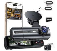 4K 3-Canali Dash Cam Auto con Kit di Cablaggio per 24H Monitor di Parcheggio, Telecamera per Auto con WiFi & App, WDR, Registrazione in Loop, G-sensor, Scheda SD da 64GB