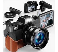 4K 56MP Cámara Digital, Cámara de Fotos con 180 ° Flip 3.5 "de Pantalla, 18X Zoom Digital Cámara compacta con Lente Gran Angular y Lente Macro, 32GB Tarjeta TF, WiFi Funcionalidad, Negro