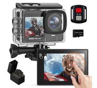 4K 60FPS Action Cam con 64GB SD Card, Touchscreen Pre-Recording 24MP Videocamera Fotocamera Subacquea 131FT Telecamera Moto 170° Telecamere Sportive con 2 * 1350mAh Batterie Kit Accessori Casco
