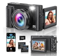 4K 64MP FHD Fotocamera Digitale WiFi Macchina Fotografica Digitale 16X Zoom,Schermo Flip 180° Fotocamera Compatta con Scheda 32GB, 2 Batteries, Stazione di Ricarica per Principianti