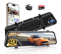 4K Dash Cam Specchietto Retrovisore Auto WiFi 12 Pollici Specchio Retrovisore Auto con Scheda da 64 GB, Telecamera con Visione Notturna WDR Registrazione in Loop G-sensor