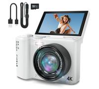 4K Digital Camera for Photography and Video, Point and Shoot Digital Cameras with Flip Screen, Small Digital Camera with Wifi and Bluetooth, Vlogging Camera for Youtube Video Recording (White)