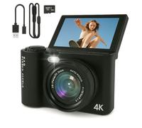 4K Digital Camera for Photography and Video, Point and Shoot Digital Cameras with Flip Screen, Small Digital Camera with Wifi and Bluetooth, Vlogging Camera for Youtube Video Recording (Black)
