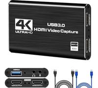 4K HDMI Video Capture Card,USB3.0 1080P 60FPS Video Recorder,Nintendo Switch Capture Card per streaming Gaming e Broadcasting,funziona con Xbox Series X/S,Xbox One X/S,PS4,OBS,fotocamera,PC (Nero)