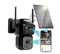 4K Telecamera Wi-Fi Esterno Senza Fili Solare con Doppia Lente, 360° PTZ Videocamera Sorveglianza Esterno, Visione Notturna a Colori, Rilevamento Umano, Sirena, 2 Vie Audio, IP66 (nero-1 conto)