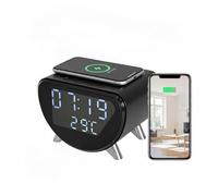 4K UHD WiFi6 Camera, Multifunzionale 5-in-1: Wireless Charger, Clock, Alarm, Thermometer | Remote Live View, Local Recording Without Network | Home, Office, Hotel Use No Audio (with 16GB SD card)