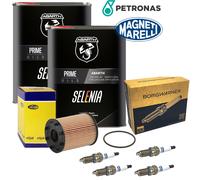 4L PETRONAS SELENIA ABARTH 10W50 + 4X Candele / Filtro Olio Per Fiat 500 Abarth