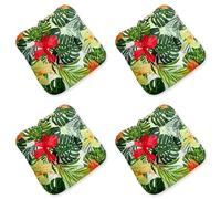 4L Textil set di 4 cuscini per sedie con nastri Cuscino per interni ed esterni 45x45 Cuscini per sedie da giardino Cuscini per sedie Cuscini per pavimenti 40x40(Verde Tropicale, 4er Set | 40x40 cm)