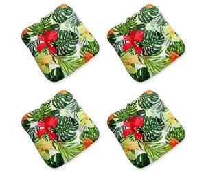 4L Textil set di 4 cuscini per sedie con nastri Cuscino per interni ed esterni 45x45 Cuscini per sedie da giardino Cuscini per sedie Cuscini per pavimenti 40x40(Verde Tropicale, 4er Set | 45x45 cm)