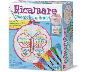 4M 00-02763 Ricamare Tecniche e Punti, Kit Ricamo Bambini, Set Fai-da-Te Crea Un Cuscino, Gioco Manuale Educativo attività Artistica e Artigianale Multicolore, Regalo Creativo, dagli 8 Anni
