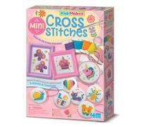 4M KidzMaker Mini Punto Croce - Kit Creativo per Bambini con 2 Cornici, 6 Ciondoli e 1 Portachiavi, Impara il Ricamo a Punto Croce, Hobby Creativo e STEM, Dai 5 Anni