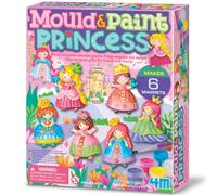 4M Modella e Dipingi Principesse Glitter - Kit Creativo Set Gesso per Creare Magneti per il Frigo e Spillette, Gioco Educativo per Bambini, Regalo Artistico Fai-da-Te