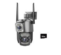 4MP 4K Dual Lens Outdoor Camera PTZ IP Cameras Night Vision Security Protection Wireless CCTV Net Video Surveillence(32g)