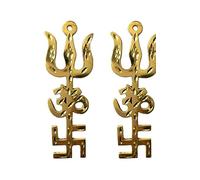 4our Faith Heavy Trishakti Yantra - Swastik Om Trishul Yantra in ottone da 14 cm, da appendere alla parete per ufficio, casa, porta Mandir - Protezione energetica negativa Buri Drishti - (3,8 x 0,5 x