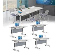 4pack Folding Conference Table, Modern Rectangle Flip Top Mobile Seminar Training Desk with Caster Wheels, baffles, Waterproof Desktop for Office Conference Room Classroom