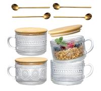 4PC Glass Cups And Wooden Lids, Vintage Coffee Are Perfect per Caffè