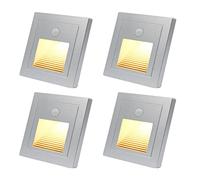 4pcs 1,5W Applique LED da incasso per scale Bianco Caldo 3000K Segnapasso LED Luci scale da incasso con Sensore di Movimento per scatola rotonda da 60mm, quadrata da 86mm 230V argento per Interno