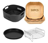 4PCS 22CM Accessori Friggitrice ad Aria - per Moulinex 6,5L, Princess 6,5L, COSORI 5,5L, Philips Airfryer Serie 2000 6,2 L(NA230/00), Vassoio Pizza, Griglia, Teglia Silicone, Carta da Forno, Senza BPA