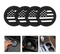 4Pcs American Flag Car Coasters Rubber Anti Slip Cup Holder Inserts Black