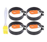 4Pcs anelli antiaderenti per uova, stampo rotondo per crumpet facile da sformare stampo per muffin e pancake piastra per cottura padella per uova divisa con pennello per colazione