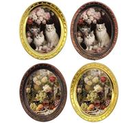4PCS Antico Ferro Wall Art Miniatura Pittura a Olio Photo Frame con Rose e Gatti Tema per 1/12 Scala di Bambola Casa di Bambola Display Accessori per Casa di Bamb