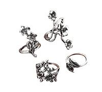 4Pcs Argento Antico Mori Vite Hollow Anello Set Per Le Donne Retro Vintage Argento Stack Anelli Set Trendy Anelli D'argento Per Le Ragazze Adolescenti Set Di Libri Lo E Il Signore (Silver, One Size)