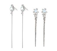 4PCS Argento Capelli Bun Bastoni Per Capelli Lunghi Forcine In Metallo Antico Con Pietra Di Luna Decorazione Costume Cinese Tornante Pin