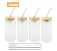 4pcs Bere Barattolo Tazza Con Bambù Paglia Coperchi Set Riutilizzabile Cucina