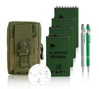 4pcs Block Notes Impermeabili, 1 Marsupio Tattico e 2 Penne Gel Nere in Metallo, Field Notes A7 Rite in the Rain Con Spirale, Blocco Note Piccoli 3x5 Pollici, Piccolo Taccuino Tascabile