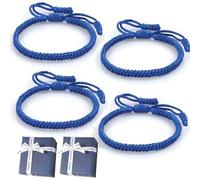 4pcs Blue Friendship Bracelets,Blue Friendship Bracelets For Women, Handmade Tibetan String Bracele, Adjustable Blue Braided Bracelet, Friendship Bracelets For Mens Womens Amulet Gifts (Blue)