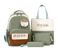 4pcs Borsa per computer alla moda con custodia a matita e piccola borsa con lettera stampata zaino regolato bobina da scuola leggera, verde, 31*44*14cm, Stilish