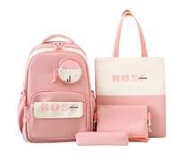 4pcs Borsa per computer alla moda con custodia a matita e piccola borsa con lettera stampata zaino regolato bobina da scuola leggera, rosa, 31*44*14cm, Stilish