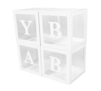 4pcs box a sorpresa in palloncini trasparente con lettere decorative, kit di decorazione per feste per la celebrazione del bambino di compleanno di proposta (Blanco)