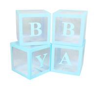 4pcs box a sorpresa in palloncini trasparente con lettere decorative, kit di decorazione per feste per la celebrazione del bambino di compleanno di proposta (Azul)