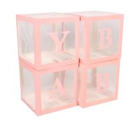 4pcs box a sorpresa in palloncini trasparente con lettere decorative, kit di decorazione per feste per la celebrazione del bambino di compleanno di proposta (Rosado)