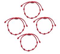 4Pcs Bracciale 7 Nodi e bracciale filo rosso del Destino - Bracciale Kabbalah di corda per Sorte, Amicità e Amuleto - Regolabile - Protezione di Male di Occhio, per Coppia Amore Uomo e Donna