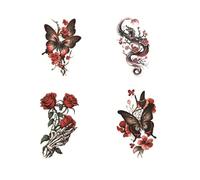 4pcs Butterfly Rose Tattoo Stickers Waterproof Long Lasting Flower Temporary Tattoos For Women